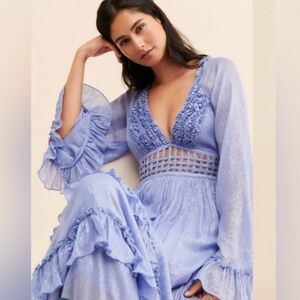 Free People Seraphina Maxi Dress Electric Blue Shimmer M